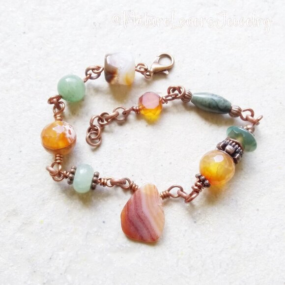 Festival Bracelet - Unique & Handmade! Colorful Semi-Precious Stones Boho Gypsy - Picture 1 of 9